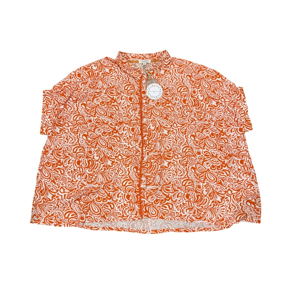 Umgee Catch A Dream Top 1XL Orange Abstract Paisley Button Down Shirt NWT Boxy